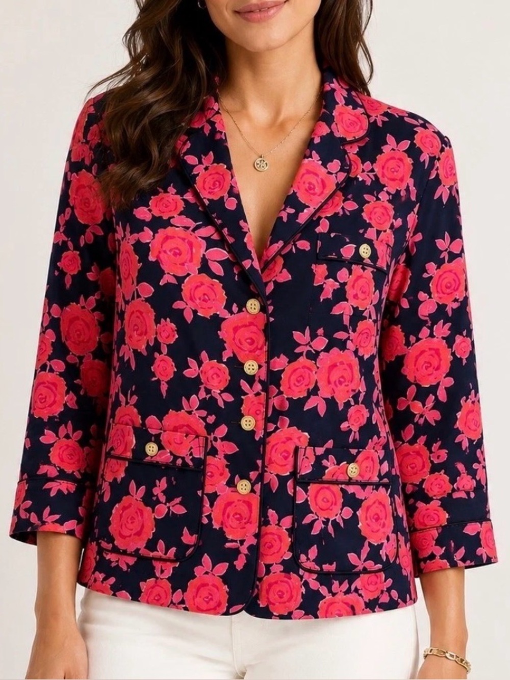 Tory Burch Silk Floral Rose Blouse Womens XL